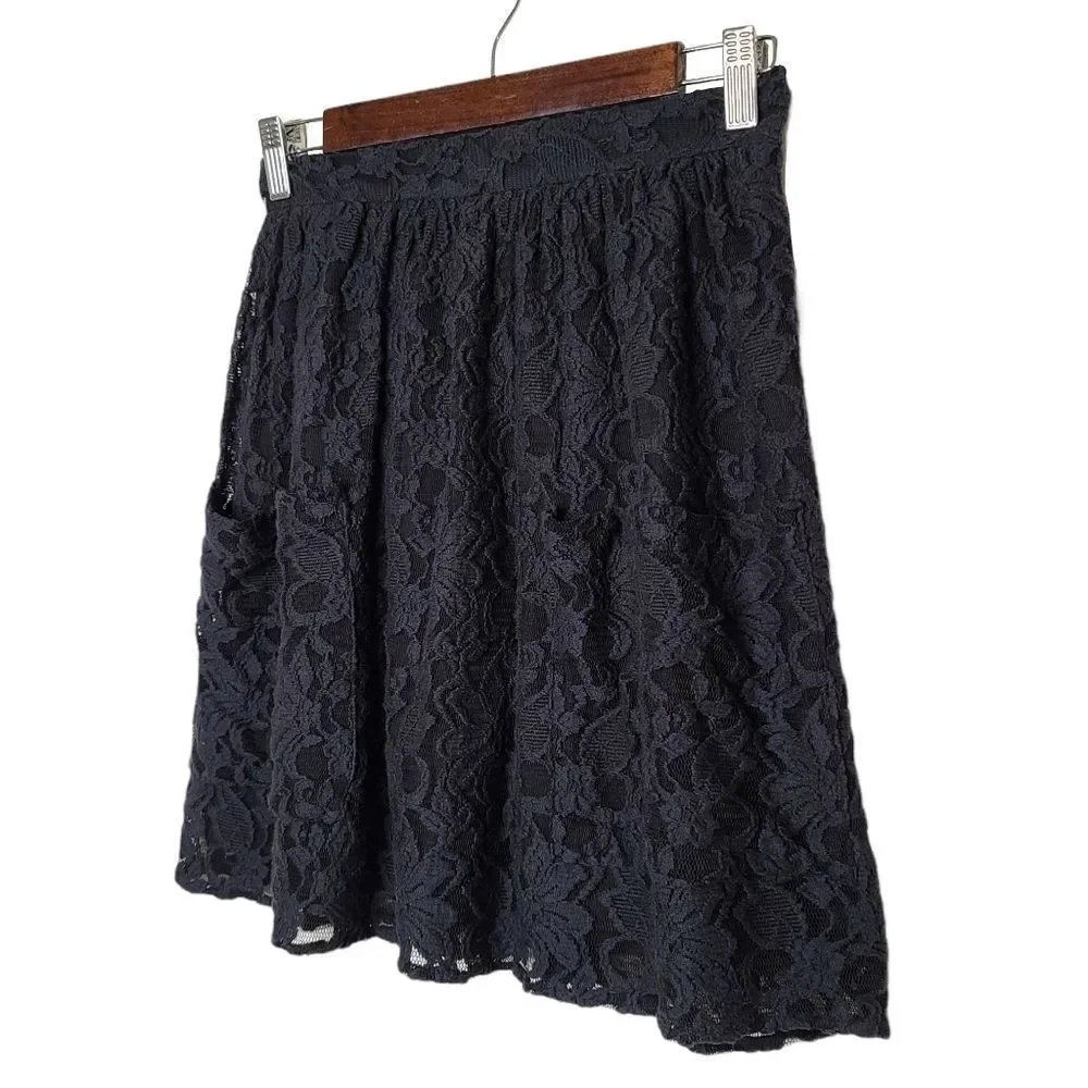 Kimchi Blue | Black Lined Lace Pocket Skirt | 2 - Picture 6 of 14